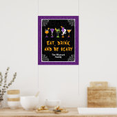 Halloween Cocktails Purple Damask Party Sign ポスター (キッチン)