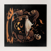 Halloween Coffee Art – Spooky Latte with Skeletons ジグソーパズル (横)