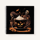Halloween Coffee Art – Spooky Latte with Skeletons ノートブック (正面)
