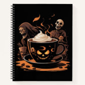 Halloween Coffee Art – Spooky Latte with Skeletons ノートブック (正面)