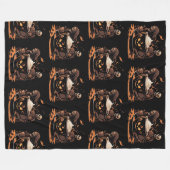 Halloween Coffee Art – Spooky Latte with Skeletons フリースブランケット (正面(横))