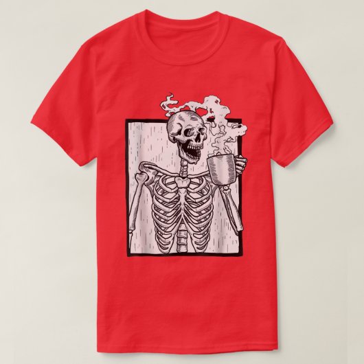 halloween coffee drinking skeleton tシャツ (デザイン正面)