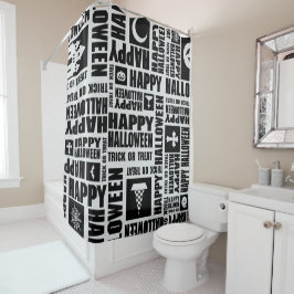 Halloween Cool Spooky Whimsical Typography Black シャワーカーテン