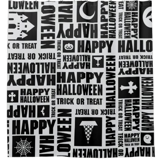  Halloween Cool Spooky Whimsical Typography Black  シャワーカーテン (正面)