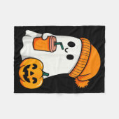 Halloween Costume Ghost Drinking Pumpkin Men Women フリースブランケット (正面(横))