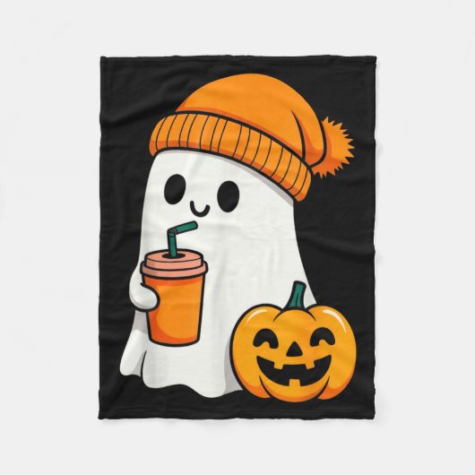 Halloween Costume Ghost Drinking Pumpkin Men Women フリースブランケット (正面)