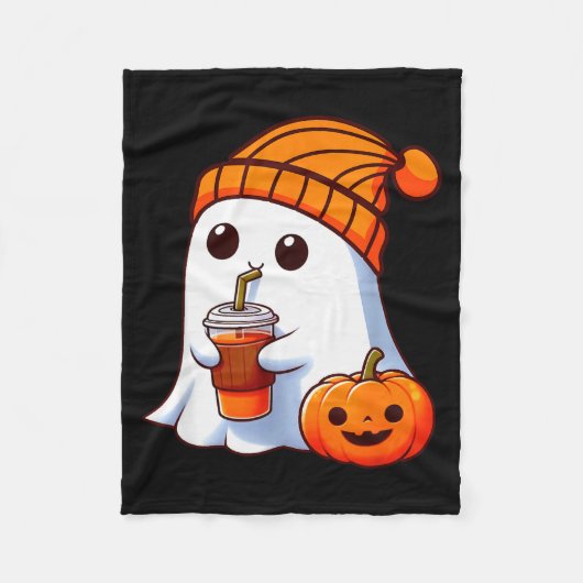 Halloween Costume Ghost Drinking Pumpkin Men Women フリースブランケット (正面)