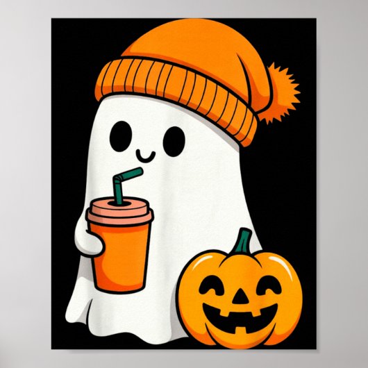 Halloween Costume Ghost Drinking Pumpkin Men Women ポスター (正面)