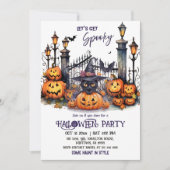 Halloween Costume Party Black Cat Witch Hat scary  招待状 (正面)