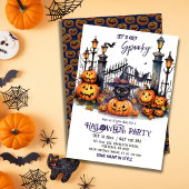 Halloween Costume Party Black Cat Witch Hat scary  招待状