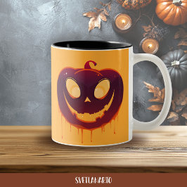 Halloween Creepy Pumpkin Face Coffee Mug ツートーンマグカップ