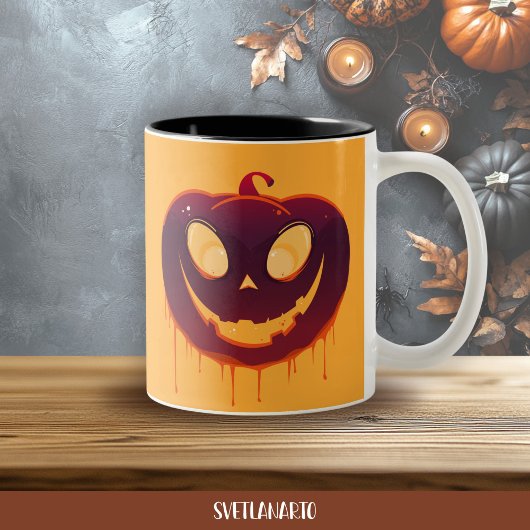 Halloween Creepy Pumpkin Face Coffee Mug ツートーンマグカップ