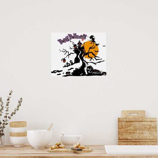 Halloween Custom Cool Whimsical Witch Silhouette ポスター (キッチン)