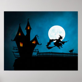 Halloween Custom Cool Whimsical Witch Silhouette ポスター
