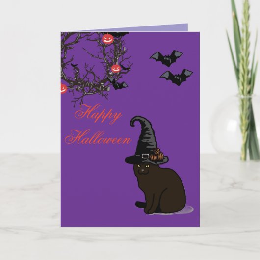 Halloween Custom Whimsical Funny Cat Purple カード (正面)