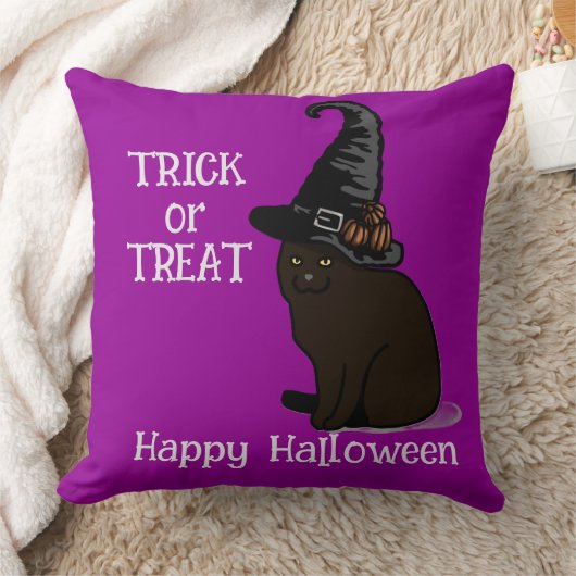 Halloween Custom Whimsical Funny Cat Purple クッション (ブランケット)