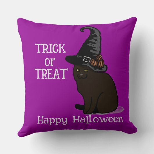 Halloween Custom Whimsical Funny Cat Purple クッション (裏面)
