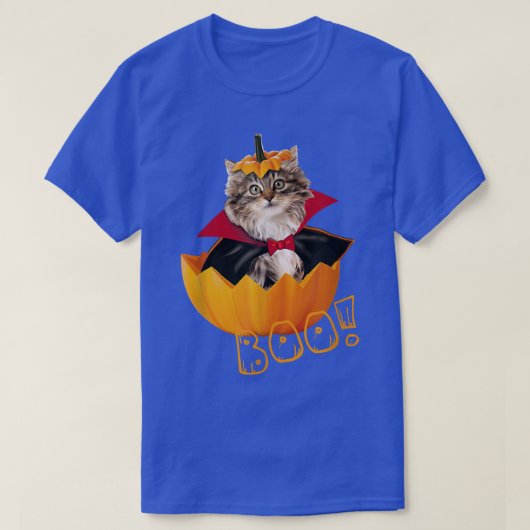 Halloween Cute Dracula Cat Pumpkin Tシャツ (デザイン正面)