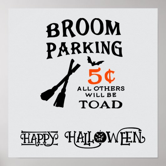 Halloween Cute Funny Whimsical Broom ポスター (正面)