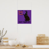 Halloween Cute Funny Whimsical Witch Cat Purple ポスター (キッチン)
