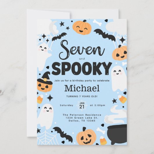 Halloween Cute Ghost 7th Birthday Party 招待状 (正面)