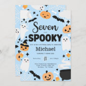 Halloween Cute Ghost 7th Birthday Party 招待状 (正面/裏面)