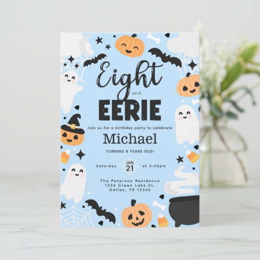 Halloween Cute Ghost 8th Birthday Party Invitation 招待状 (スタンド正面)