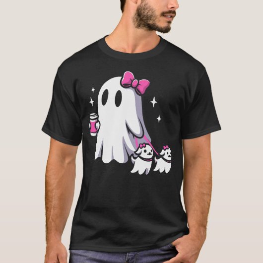 Halloween Cute Ghost Walking Dog Spooky Pink Coque Tシャツ (正面)