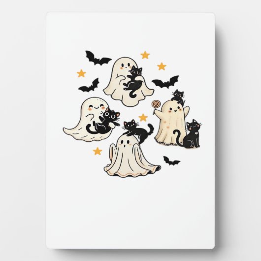 Halloween Cute Ghosts Bats Black Cats Oversized T- フォトプラーク (正面)