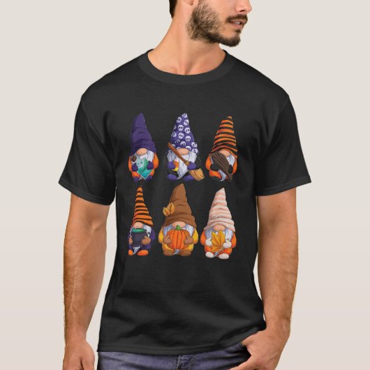 Halloween Cute Gnomes Autumn Pumpkins Fall Holiday Tシャツ (正面)