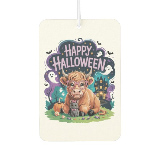 Halloween Cute Highland Cow (2) カーエアーフレッシュナー (正面)
