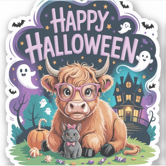 Halloween Cute Highland Cow (2) シール (正面)