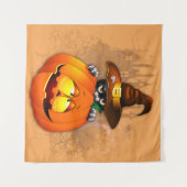 Halloween Cute Kitty Witch and Pumpkin Friend   タペストリー (正面(横))