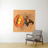 Halloween Cute Kitty Witch and Pumpkin Friend   タペストリー (インサイチュ(横))