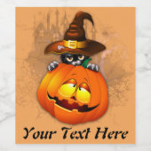Halloween Cute Kitty Witch and Pumpkin Friend  ワインラベル (シングルラベル)