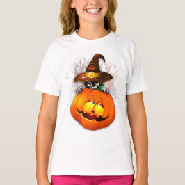 Halloween Cute Kitty Witch and Pumpkin Friend  Tシャツ