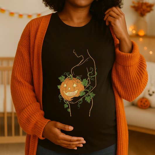 Halloween Cute Little Pumpkin Pregnant Silhouette Tシャツ