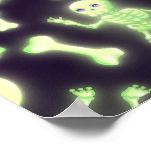 Halloween Cute Spooky Glowing Skeleton Bones Skull ポスター (角)