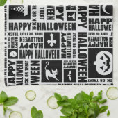 Halloween Cute Spooky Whimsical Black Pattern キッチンタオル (折り畳み)