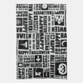 Halloween Cute Spooky Whimsical Black Pattern キッチンタオル (縦)