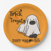  Halloween Cute Spooky Whimsical Ghost Dog  ペーパープレート (正面)