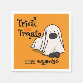  Halloween Cute Spooky Whimsical Ghost Dog Orange スタンダードカクテルナプキン