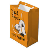 Halloween Cute Spooky Whimsical Ghost Dog Orange  ミディアムペーパーバッグ (正面アングル)