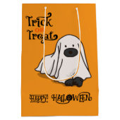 Halloween Cute Spooky Whimsical Ghost Dog Orange  ミディアムペーパーバッグ (裏面)