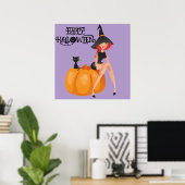 Halloween Cute Spooky Whimsical Witch Purple  ポスター (ホームオフィス)