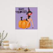 Halloween Cute Spooky Whimsical Witch Purple  ポスター (キッチン)