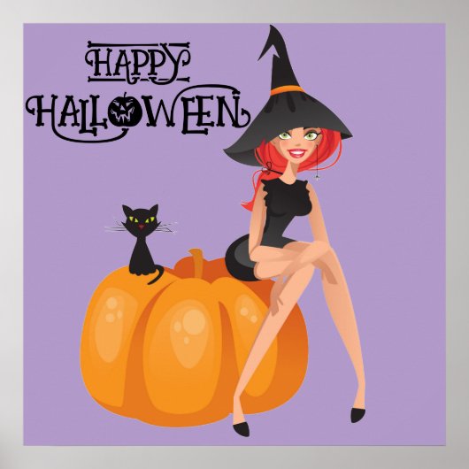 Halloween Cute Spooky Whimsical Witch Purple  ポスター (正面)