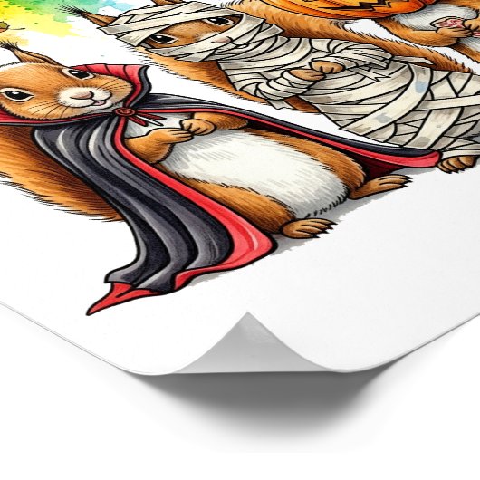 Halloween Cute Squirrels Costume ポスター (角)