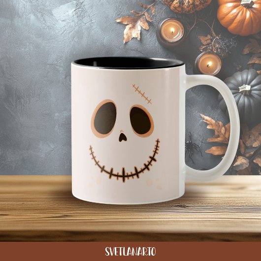 Halloween Cute Stitched Skull Skeleton Coffee Mug ツートーンマグカップ