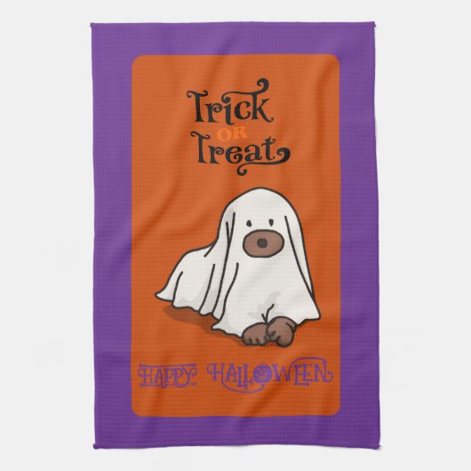 Halloween Cute Whimsical Ghost Dog  キッチンタオル (縦)